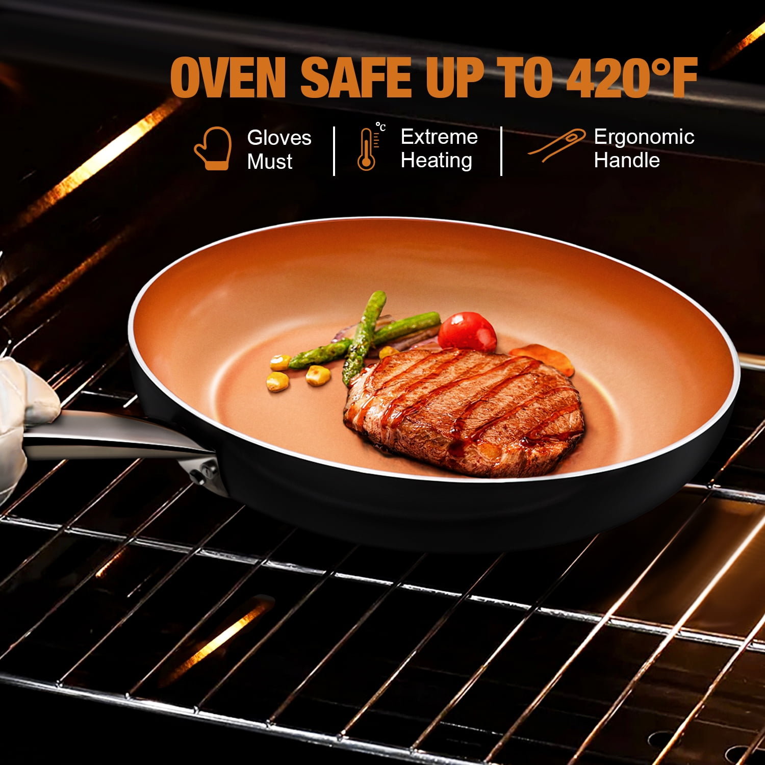 CS KOCHSYSTEME 10" Copper Nonstick Frying Pans with Lid, Professional Pan, All Stove Tops Compatible