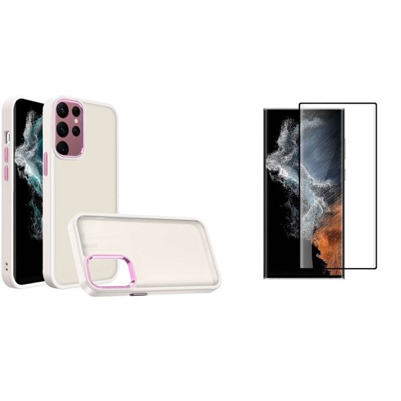 BD Slim Hybrid Case for Samsung Galaxy S23 Ultra Case (Beige/Pink) Frosted Back Protector TPU Cover with Screen Protectors (2-Pack) Tempered Glass