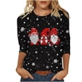 thumbnail image 2 of Meichang T-Shirts à Manches 3/4 pour Femmes Mignons Gnomes de Noël Graphiques Coupe Ample Col Rond Automne Hauts Xmas Chemises de Noël Grande Taille, 2 of 4