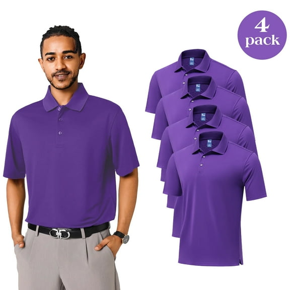 Zfeel Men's Dry Fit Performance Polo, Moisture-Wicking, UV Protection, Purple, Pack of 4, S