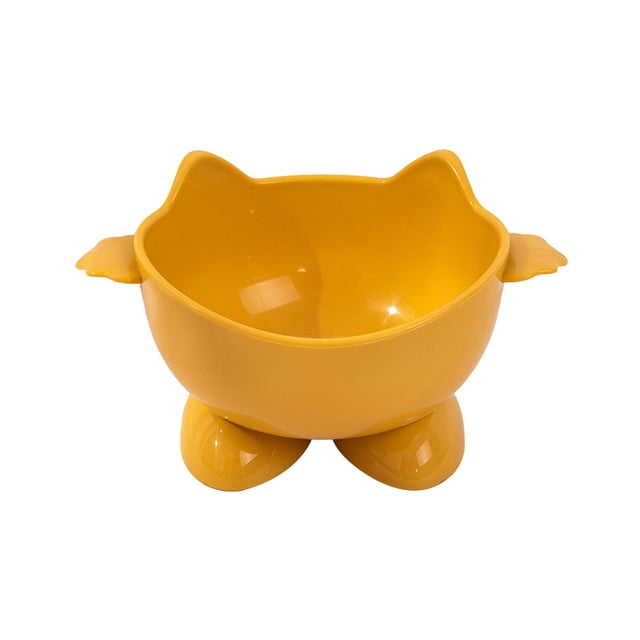 Yellow Yellow Cat Food Bowl Large Capacity For Pet Food And Water Neck Protection Design 7.48X5.31 Inches
