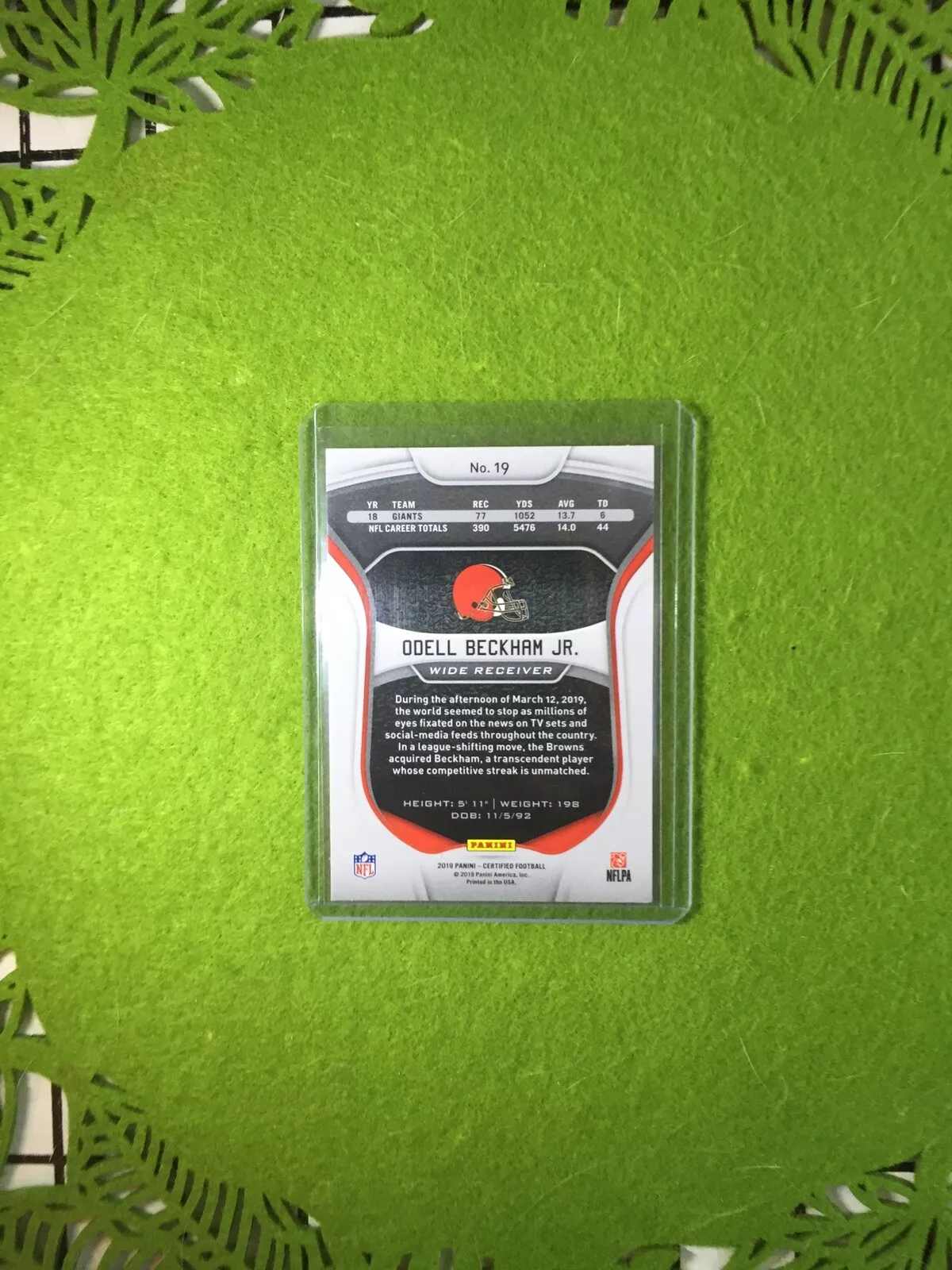 ODELL BECKHAM JR CARD JERSEY #13 CLEVELAND BROWNS FOOTBALL 2019 Panini Certified