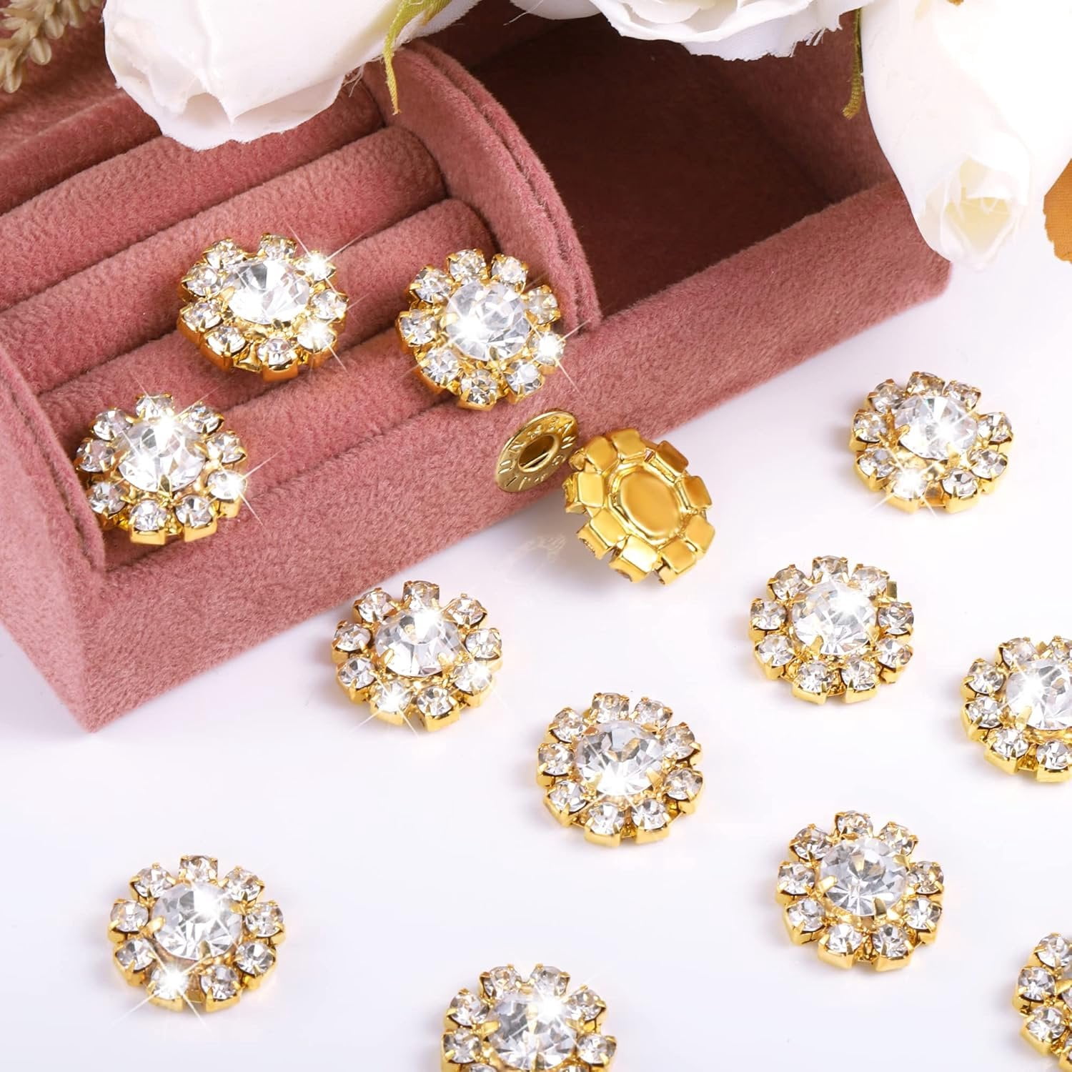 Wholesale 24 count 16MM  Metal Clear Rhinestone Glass Buttons Embellishments Bulk for Craft (Flat)