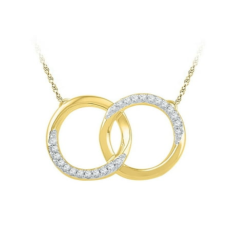 10K Yellow Gold 0.10ctw Shiny Pave Diamond Interlock Circle Pendant Necklace