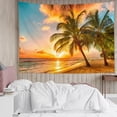 thumbnail image 4 of Tropical Palm Tree Beach Sunset Tapestry, Coastal Ocean Sunset Wall Hanging, Nature Landscape Art Decor for Bedroom Living Room Dorm, 60x80inch, 4 of 7
