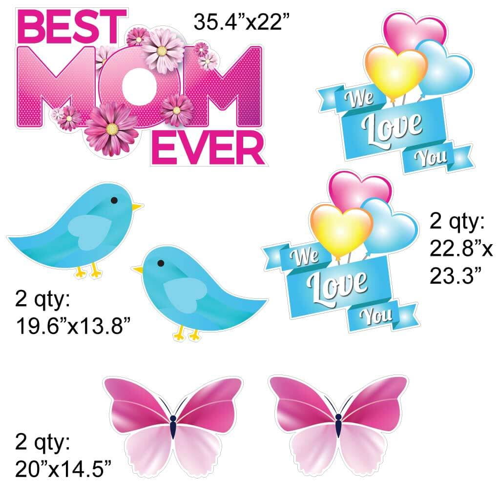 Best Mom Ever Mother's Day Yard Decoration 13 Pc Set with Stakes - Outdoor Lawn Signs, Reusable Weatherproof Corrugated Plastic