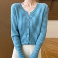 thumbnail image 3 of Fmbrln Womens Knitted Cardigan Sweaters Fashion Long Sleeve V Neck Button Cardigans Tops Casual Loose Solid Color Cardigan Coat Light Blue L, 3 of 5