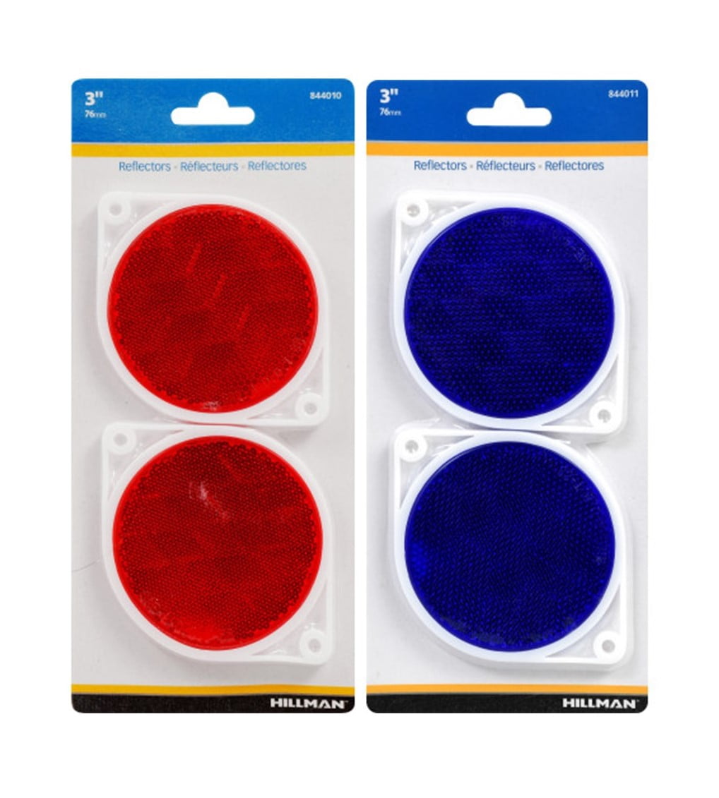 Blue & Red 3inch Plastic Reflectors, Adhesive or Screw Mounted