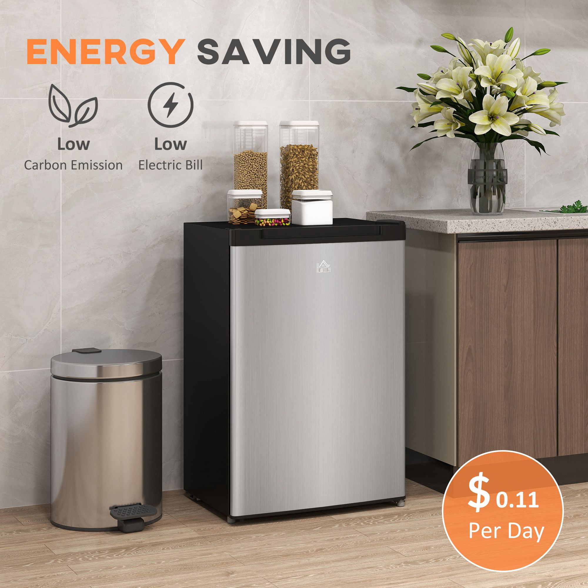 3 Cu Ft Upright Freezer with Adjustable Temperature, Reversible Door in Silver Finish