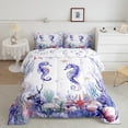 thumbnail image 2 of Feelyou Cartoon Purple Seahorse Full Size Comforter Sets for Kids, Underwater World Bedding Comforter Set, Cartoon Ocean Sealife Reversible Bedding Sets, Luxury Bedroom Decor, 3 Pieces, 2 of 8