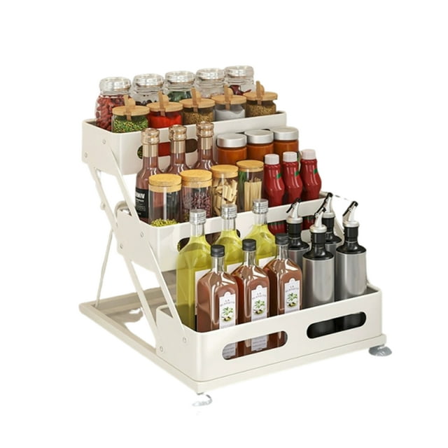 bedienty Three-Tier Spice Rack Wrought Durable And Sturdy, Stylish And Cabinet White Adjustable guide rai