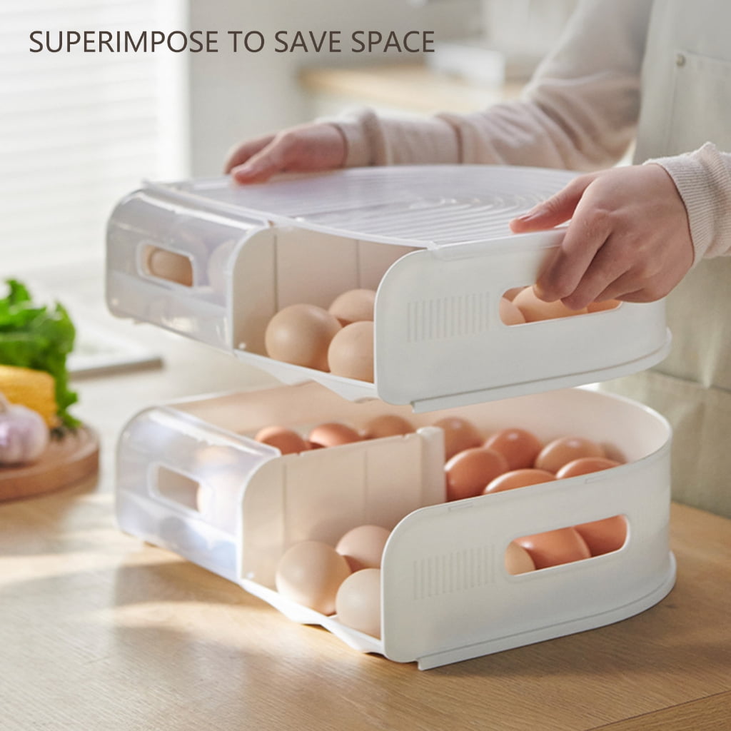 Stackable Rolling Eggs Container Double Layer U Type Space Efficient Kitchen Organizers Sturdy PP Materials