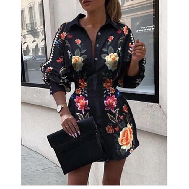 Robe à Manches Lanterne Imprimée pour Femme, Mode d'Été, Décontractée, Style Sauvage, Chemise-Robe à Manches Longues avec Col à Revers