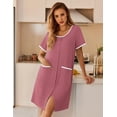 thumbnail image 2 of Ekouaer Nightgowns for Women Bamboo Viscose Button Down Sleep Shirts Short Sleeve Nightshirts House Dress with Pockets, 2 of 6