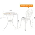 thumbnail image 6 of HOMEFUN Bistro Table and Chairs Set of 2 Outdoor 3 Piece Patio Set Tulip Pattern Cast Aluminum Bistro for Garden Balcony, Durable Rust All-Weather Resistance (White), 6 of 7