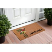 17" X 29" Natural Green and Black Coir Floral Welcome Outdoor Door Mat