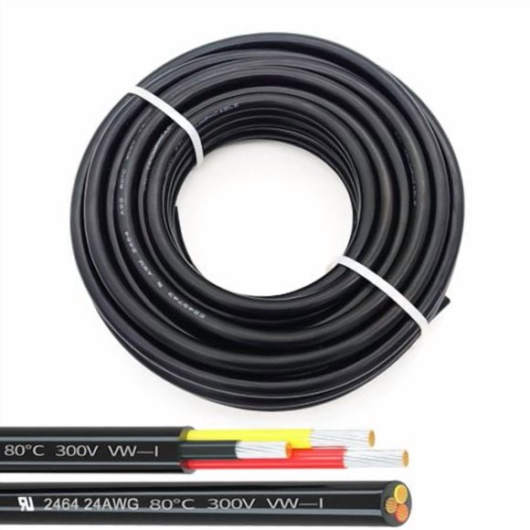 Câble d'Alimentation 24AWG UL2464 LED Rouge & Noir & Jaune 3 Conducteurs (2464-24AWG-3C - 25 Pieds)