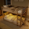 thumbnail image 3 of Full over Full Bunk Bed with LED Lights and Storage Shelves, Convertible 2-in-1 Solid Wood Adult Bunk Bed with Angled Ladder and Full-Length Guardrails, Beige, 3 of 9