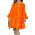 thumbnail image 1 of Ponmsva Robe Midi d'Été Sexy à Manches Longues Col en V Dentelle Illet Creux Plage, 1 of 3
