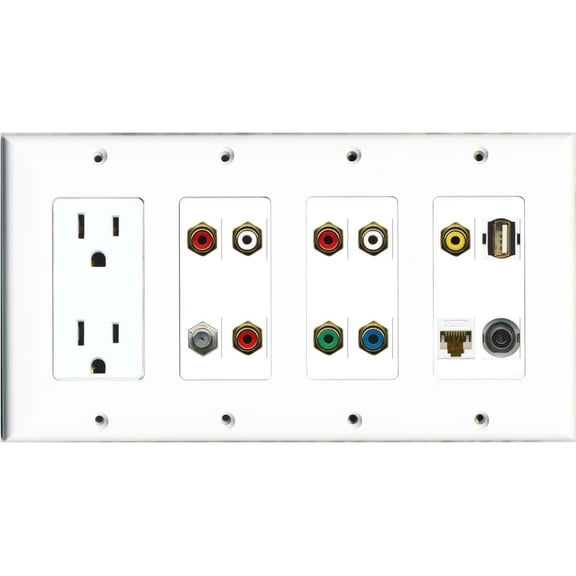 Ultra Spec Cables 15A Power Outlet 8 RCA Coax USB A-A Cat6 3.5mm Wall Plate