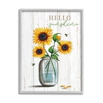 Stupell Industries Hello Sunshine Rustic Sunflower Jar Graphic Art Gray Framed Art Print Wall Art, Design by Elizabeth Tyndall