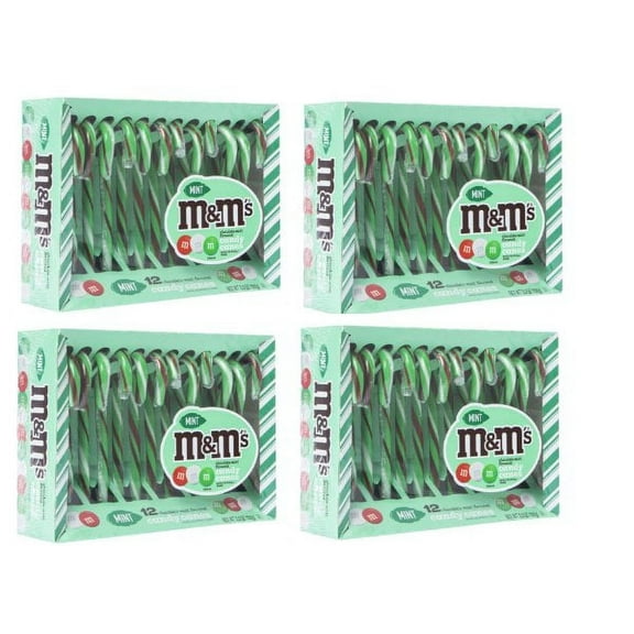 M&Ms Candy Canes Chocolate Mint Flavor 12 Count 5.3 oz boxes PACK OF 4