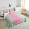 thumbnail image 4 of YST Pink And Green King Comforter Set Girls Abstract Ombre Bedding Set Teen Women Geometric Silver Striped Quilt Set Aesthetics Geometry Gradient Bed Set Room Decor 1 Pillow Case, 4 of 5