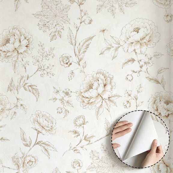 Vintage Floral Wallpaper Beige Botanical Sketch Peel and Stick Wallpaper Waterproof Home Decor for Bedroom Living Room Kitchen Cabinet Rental Property 17.7 * 78.5 in Aesthetic