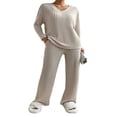 thumbnail image 1 of Women’s Two Piece Outfits Set Long Sleeve V Neck Ribbed Tops and Pants, 1 of 6