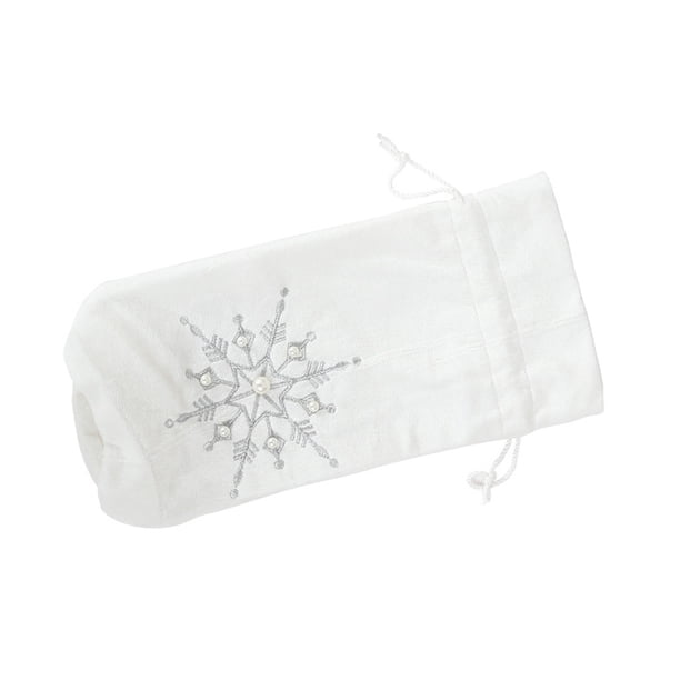 Funda navideña de felpa Toystoory para botella de vino con cordón bordado de copos de nieve Blanco HA068791-01