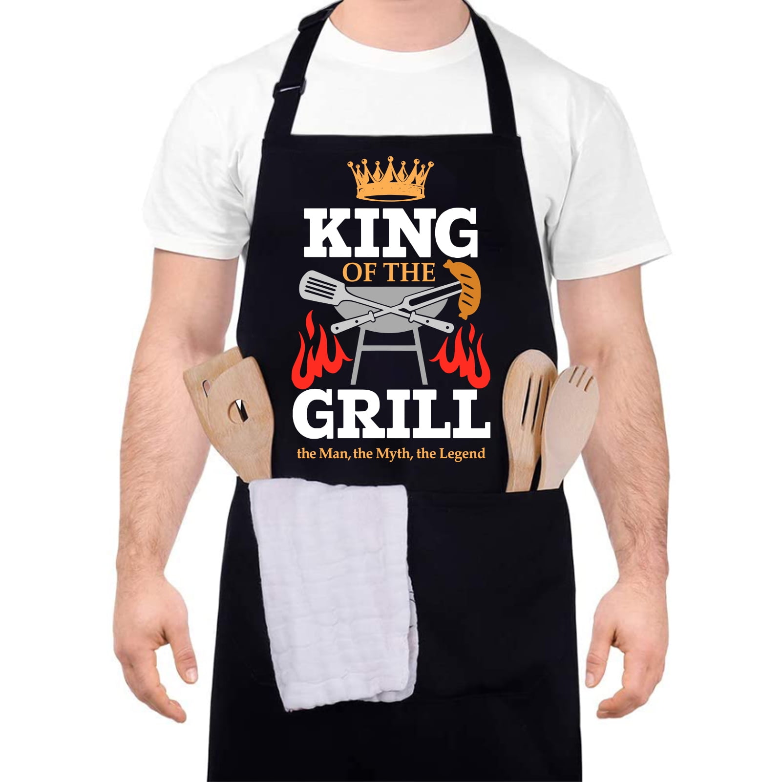 BBQ Funny Grill Aprons Dad Kitchen Gift Apron 2 Pockets Cooking Outdoor Grilling 