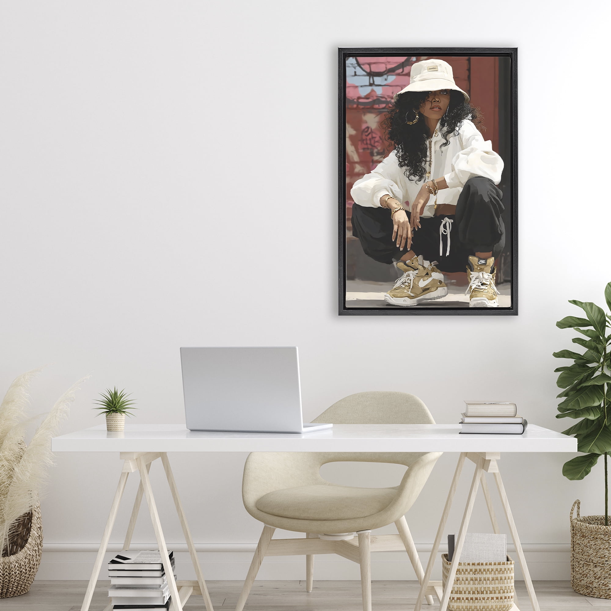 Stupell Industries Urban Streetwear Bucket Hat Black Framed Floater Canvas Wall Art, design by Franklyn Gregory