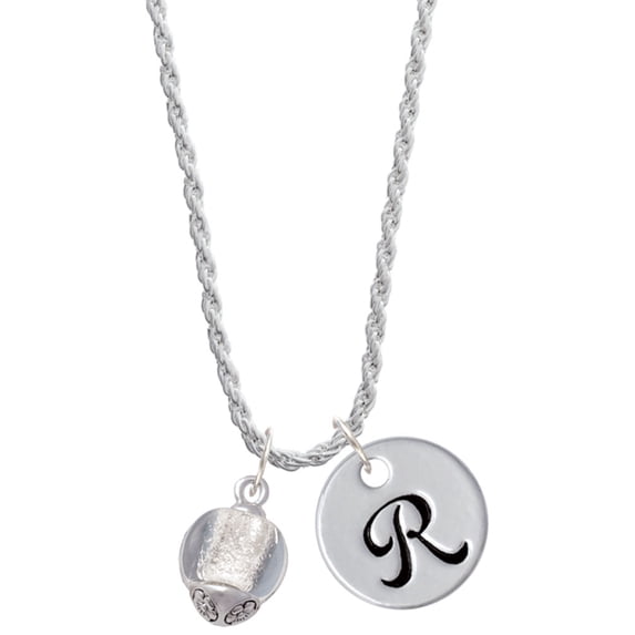 Delight Jewelry 12mm Clear Roller Spinner with Silvertone Lining Glass Spinner Silvertone Script Initial Disc - R - Charm Necklace, 20"+3"