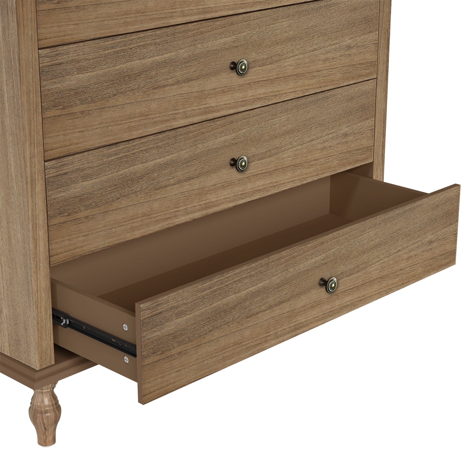 Hommoo Antique-Style 4-Drawer Dresser with Solid Wood Feet, Large Bedroom/Nursery Chest with Anti-Tip Kit, Metal Knobs & Ball-Bearing Slides, Light Brown