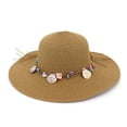 thumbnail image 2 of PoureLoom Women's Packable Wide Brim Straw Sun Hat, Seaside Beach Floppy Hat with Natural Shell Beaded Trim, UV Protection Summer Holiday Hat Khaki One Size, 2 of 2