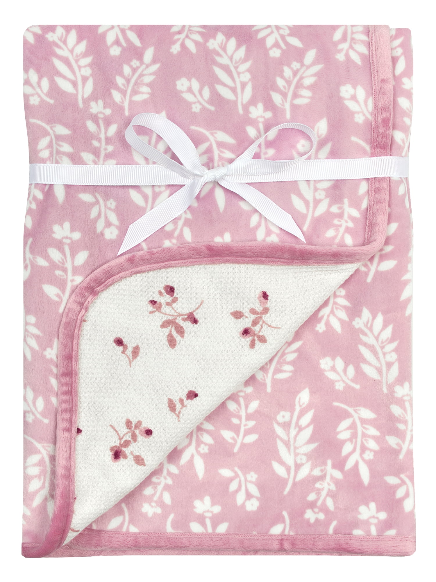 Modern Moments by Gerber Baby & Toddler Girls Reversible Plush Blanket, Pink Vines