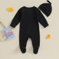 thumbnail image 4 of Ruyang New Born Baby Boys Footie Romper Sets Unisex Solid Color Long Sleeve Zipper Jumpsuit with Beanie 2Pcs Outfits, 4 of 7
