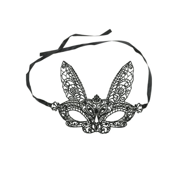 Unique Bargains 1 Pc Lace Long-Ear Bunny Half Face Party Mask for Masquerade Party Black Lace
