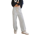 thumbnail image 2 of Women Striped Wide Leg Pants Casual Loose Drawstring Elastic High Waist Pants Light Blue S, 2 of 9