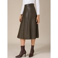 thumbnail image 3 of DARING DIVA Women's Vintage High Waist A Line Faux PU Leather Midi Skirts S Brown, 3 of 6