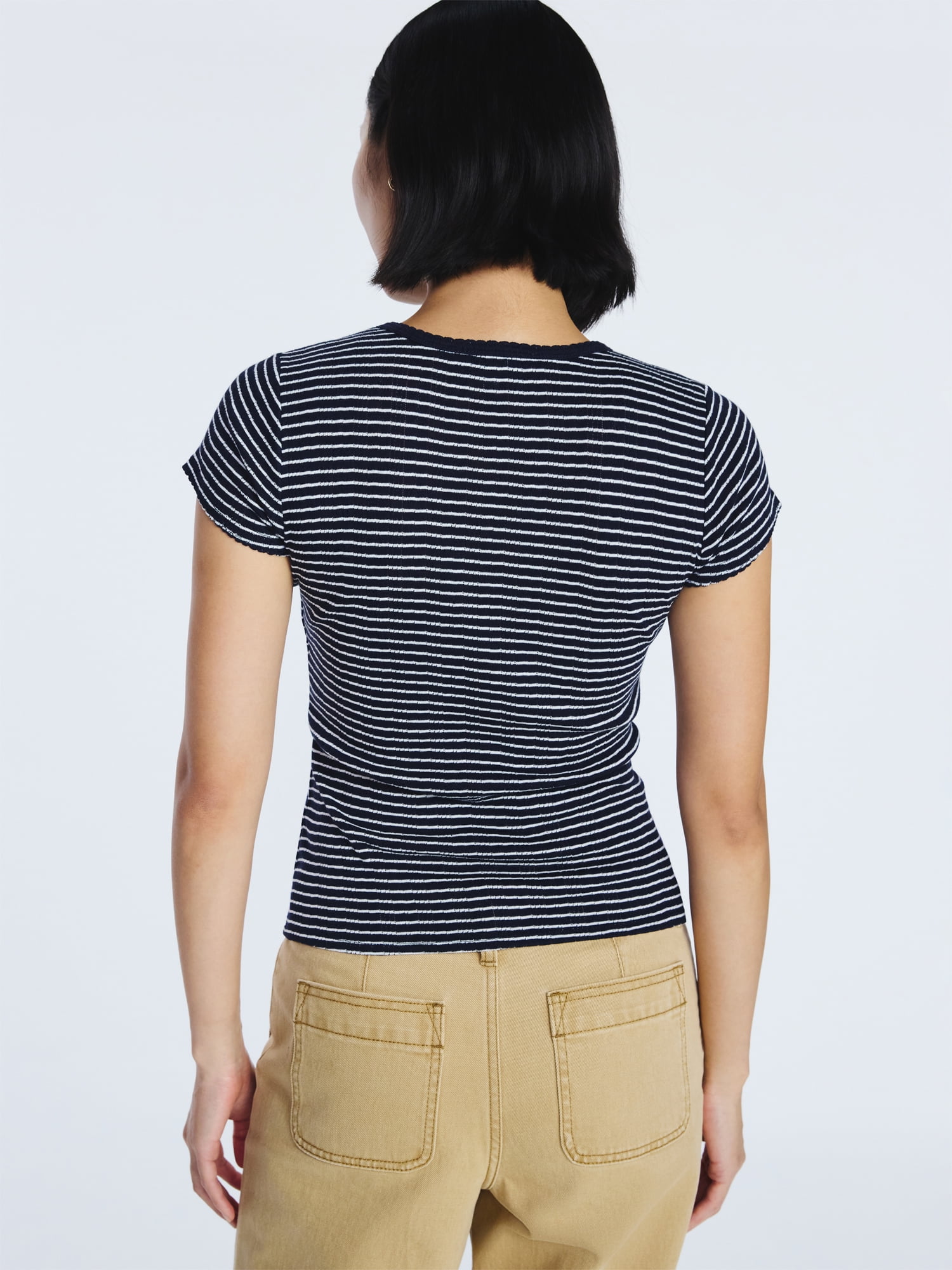 Free Assembly Women's Pointelle Mini Tee with Short Sleeves, Sizes XS-4X