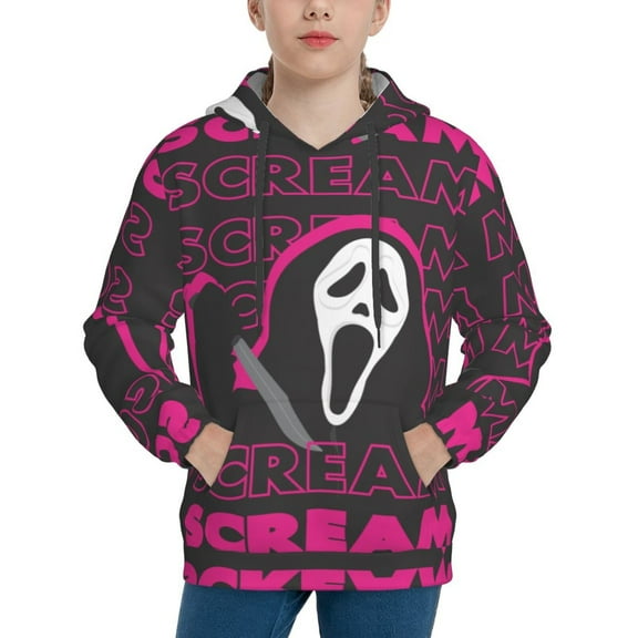 Ghostface Hoodie Lightweight Pullover Halloween Graphic Hooded Sweatshirt for Girls Boys with Pocket Small