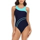 thumbnail image 2 of Traje de baño deportivo para mujer Cuello redondo Ahueca hacia fuera el color de la espalda Traje de baño de una pieza en contraste Verde M, 2 of 6
