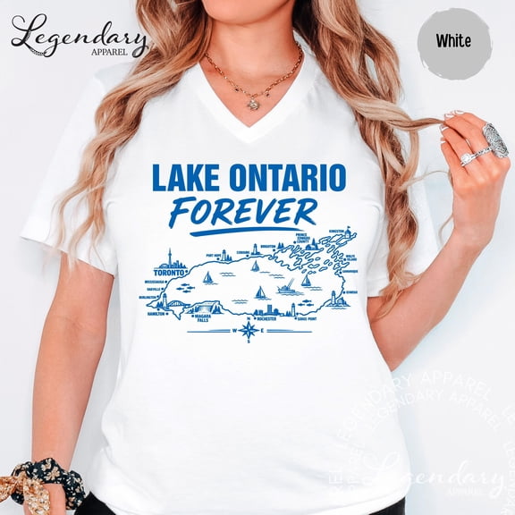 Lake Ontario Forever Map Shirt Lake Ontario Graphic Tee White Great Lakes Vacation Shirt Toronto Area Top