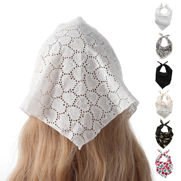 Helii Women's Triangle Head Scarf – Adjustable Lace Boho Hair Wrap, Vintage French Floral Bandana for Music Festival Beach Wedding Light Yellow,One Size