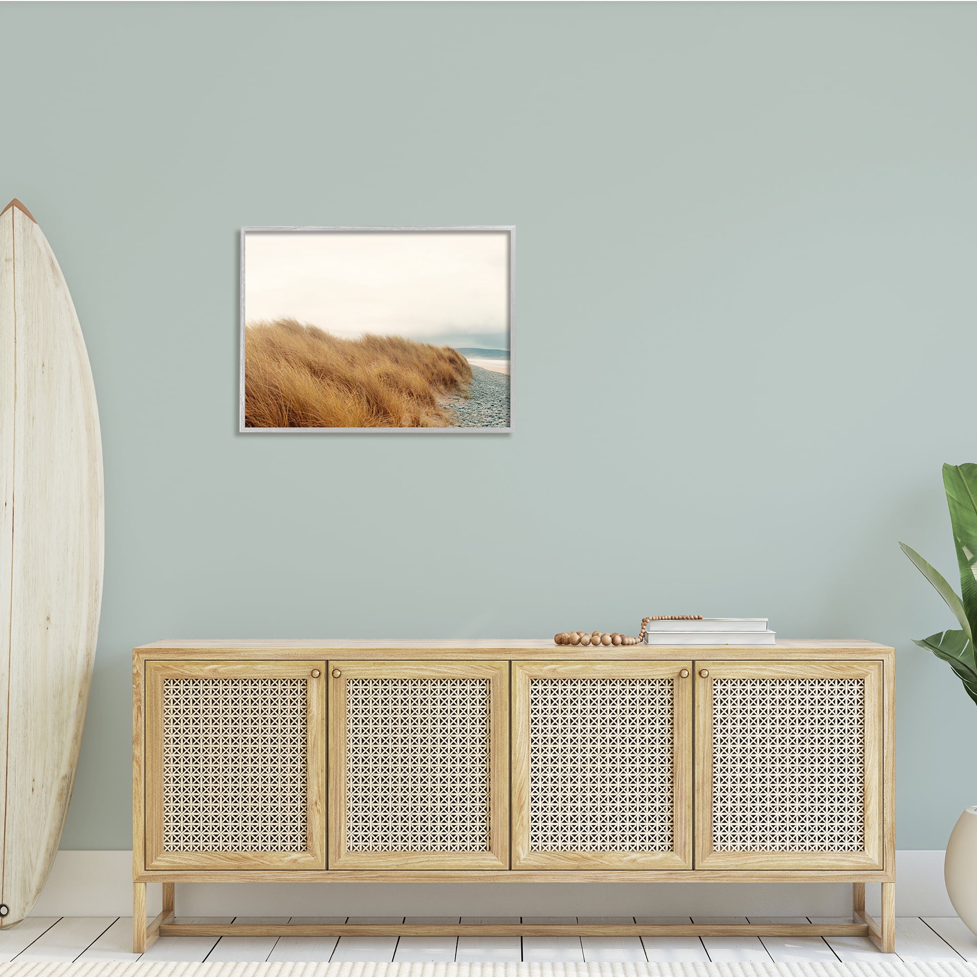 Stupell Indtries Tall Grass Windy Ocean Scene Pebble Coast Beach,30 x 24,Design by Ian Winstanley