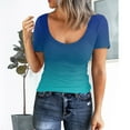 thumbnail image 2 of Womens Shirts Summer Short Sleeve Scoop Neck Ribbed Fitted Knit Shirt Basic Tight TShirts Henley Gradient Tops Womens Tops, 2 of 4