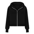 thumbnail image 7 of ManxiVoo Women's Cropped Zippered Hoodie Casual Loose Fit Drop Shoulder Sweatshirt Lightweight Street Style L Size Black, 7 of 7