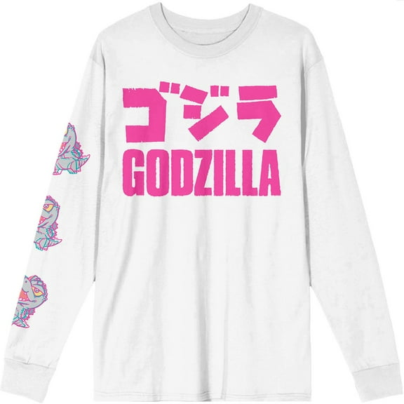 Toho Chibi Godzilla with Kanji Classic White Long Sleeve T-Shirt - M