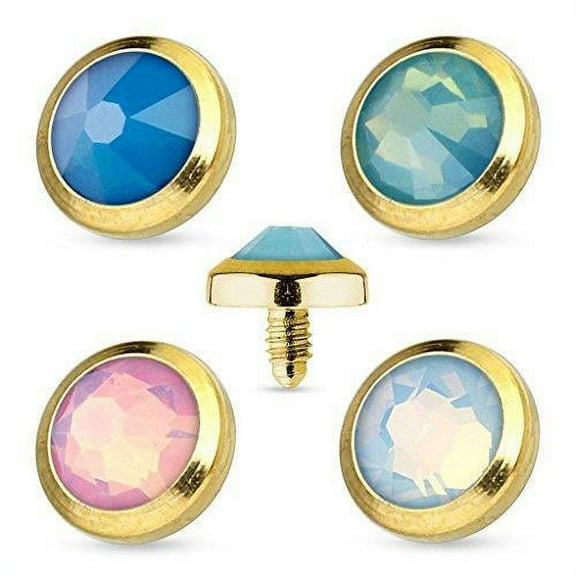 Flat Top Opalite Gem Gold IP 316L Surgical Steel Dermal Anchor Top 4mm 14g